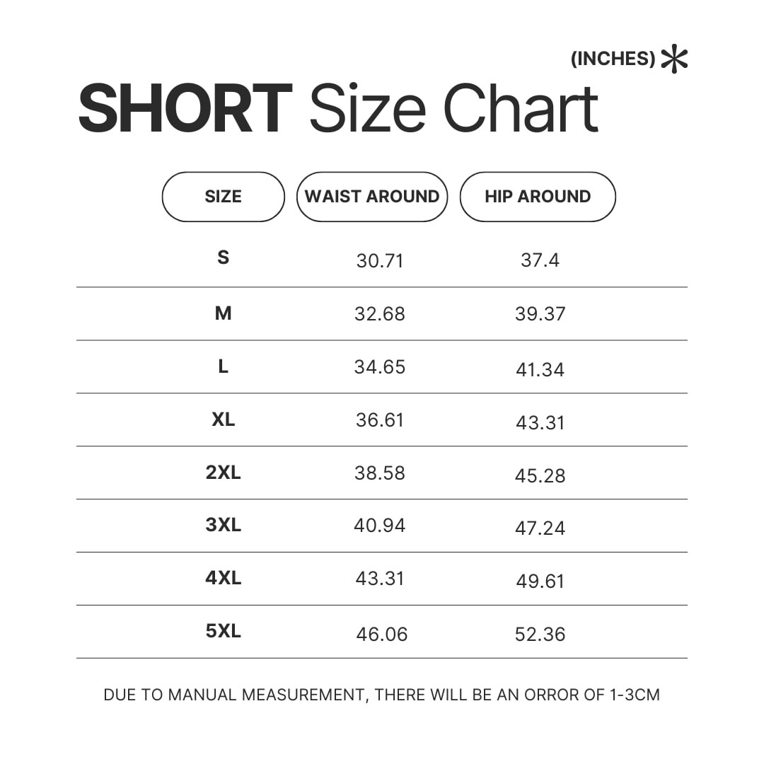 Short Size Chart - Baki Merch