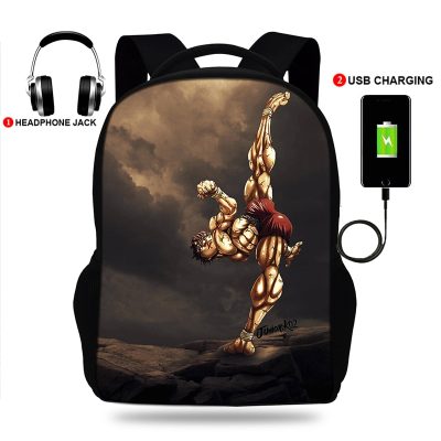 17INCH School Backpacks Anime Baki Banma Print Book Bag Teenagers Boys Girls Student Usb Charging Backpack - Baki Merch