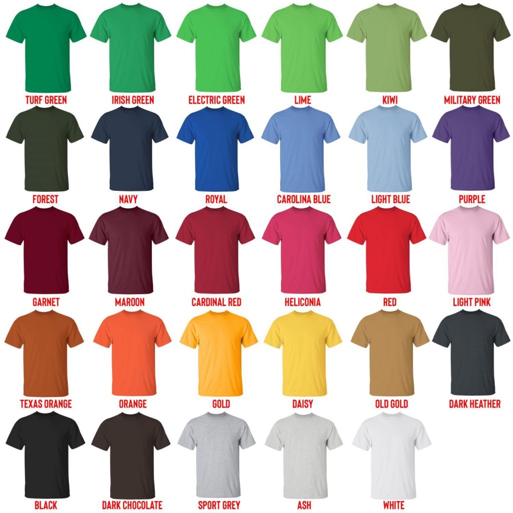 t shirt color chart - Baki Merch