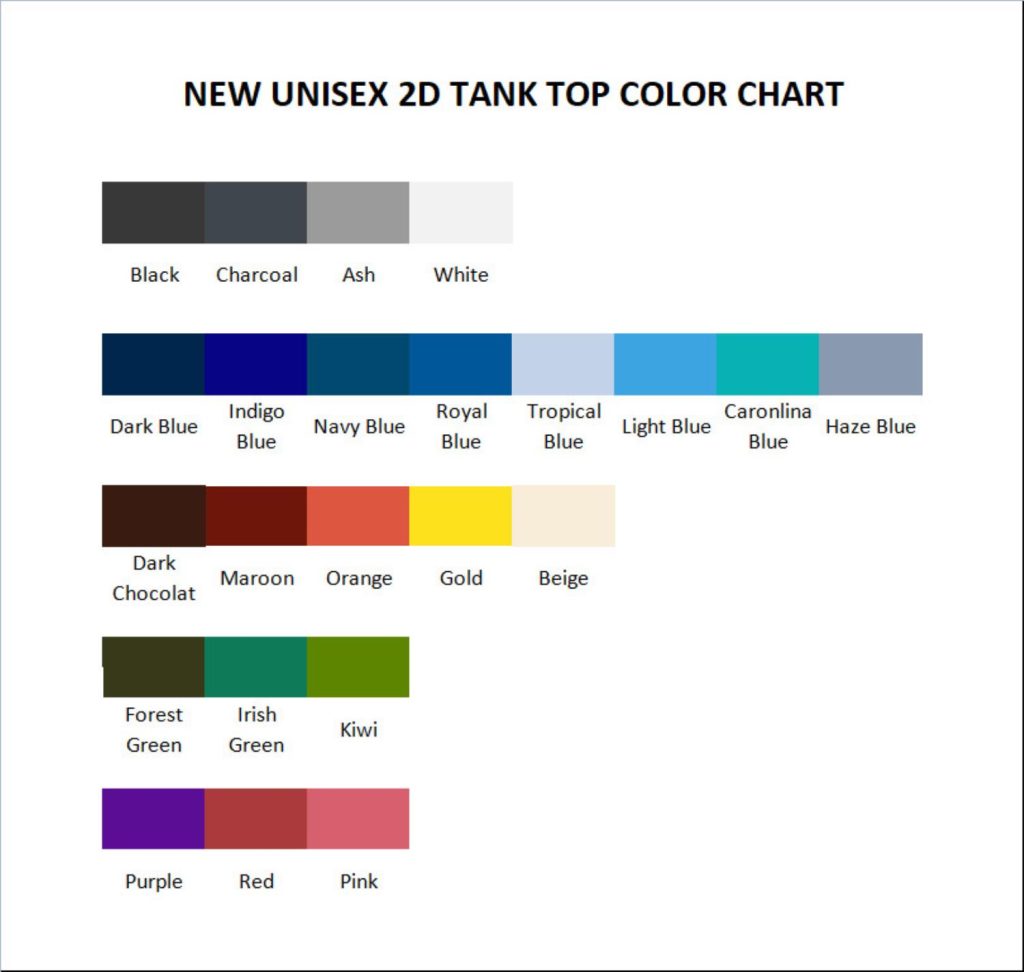 tank top color chart - Baki Merch